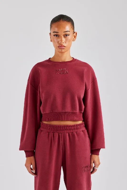 Super Sale Glitter Applique Cropped Sweatshirt - Cherry Red
