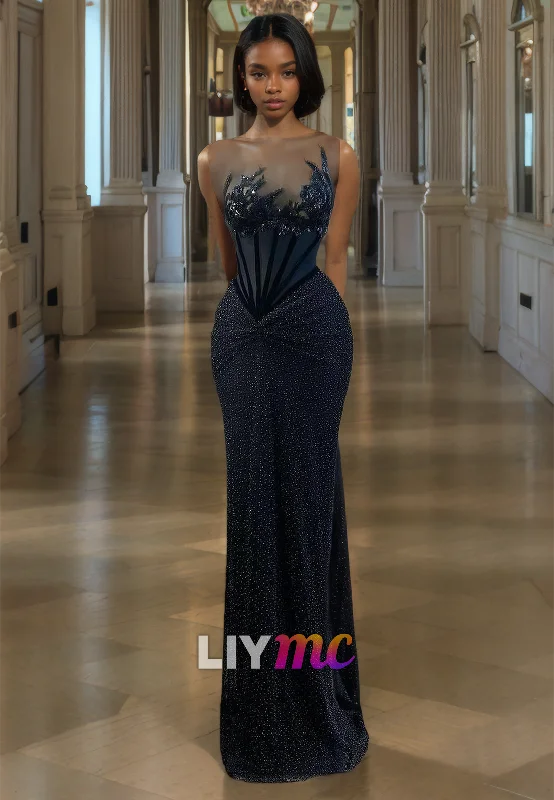 Mega Sale LP2178 - Asymmetrical Appliques Sequins Sparkly Fitted Mermaid Prom Dress