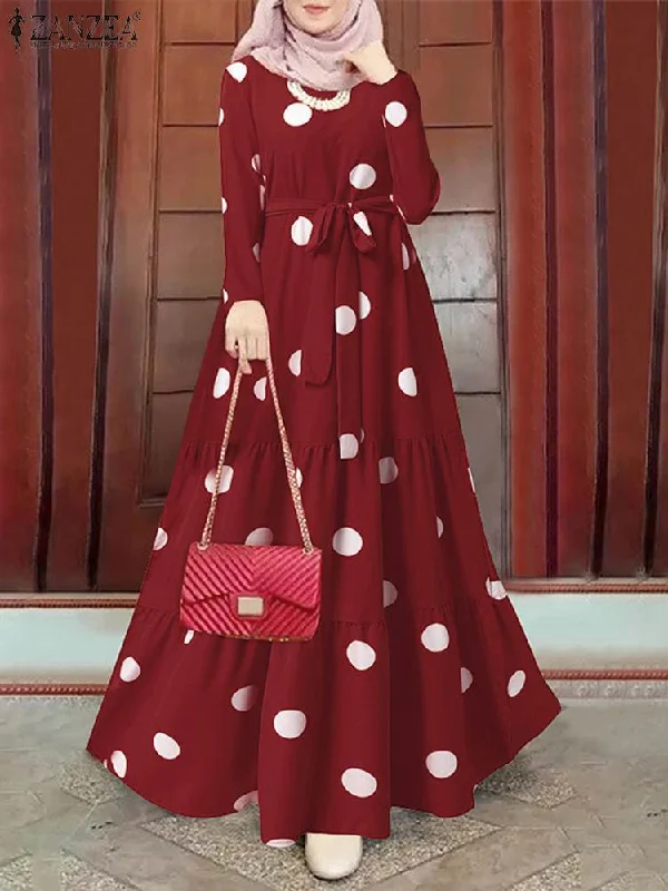 Instant Savings Mulsim Dubai Turkey Hijab Sundress Vintage Polka Dot Printed Abaya Dress Islamic Clothing Instant Savings Mulsim Dubai Turkey Hijab Sundress Vintage Polka Dot Printed Abaya Dress Islamic Clothing