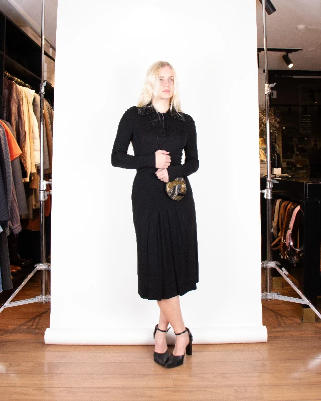 Super Bargain 1960s Miss Dior Black Dress with Sequin Collar S