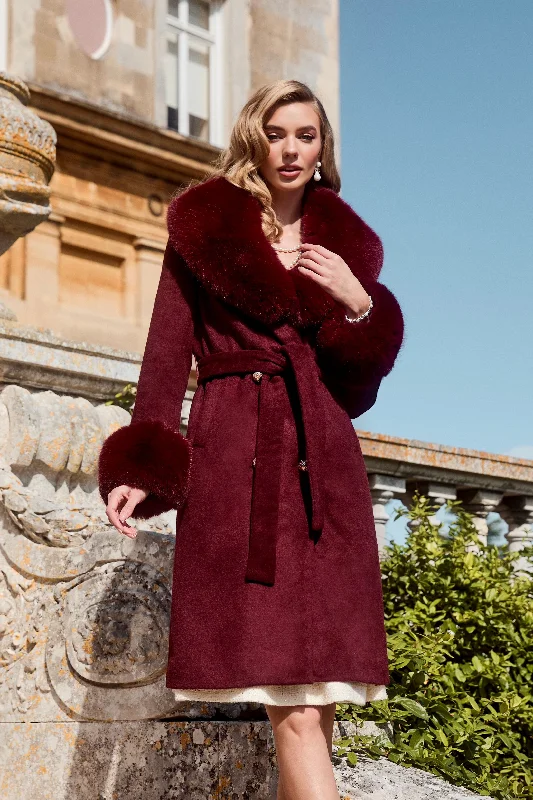 Fantastic Offers 'Marlene' Cashmere and Wool Coat with Faux Fur in Rosso