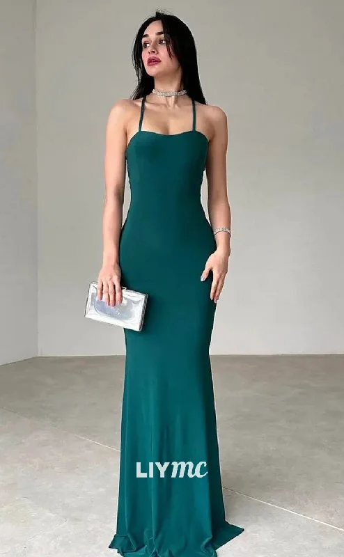 Online Only LP1965 - Simple Spaghetti Straps Lace-Up Sleek Satin Mermaid Prom Dress Online Only LP1965 - Simple Spaghetti Straps Lace-Up Sleek Satin Mermaid Prom Dress