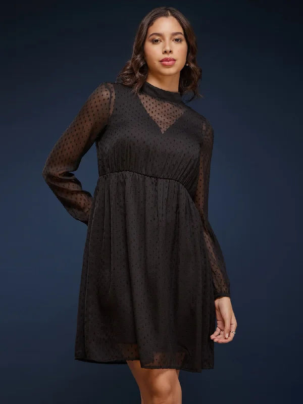Amazing Deals High Neck Chiffon Dress - Black