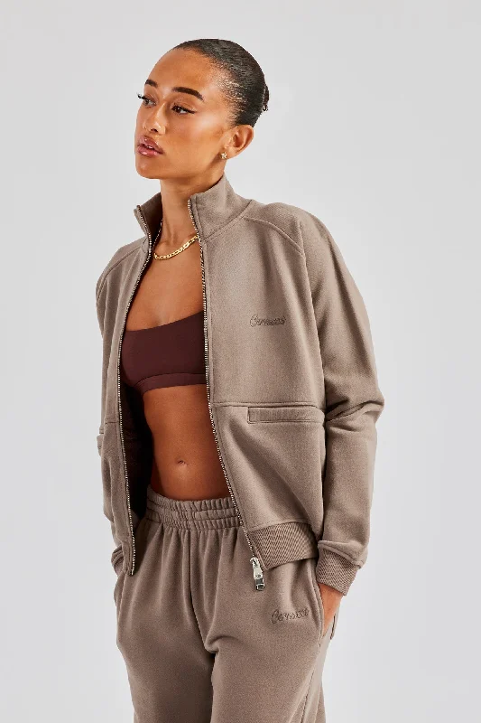 Referral Discount Funnel Neck Zip Through Sweat - Taupe