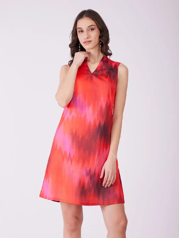 Sneak Peek Sale Stretch Satin Ombre Dress - Red And Pink