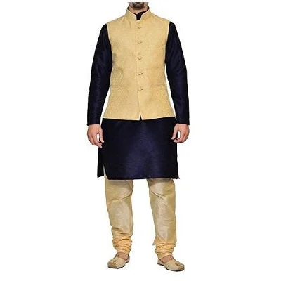 The Best Prices M6, Golden Jacket with Navy Blue Kurta and Gold Payjami, Size (38 to 42)
