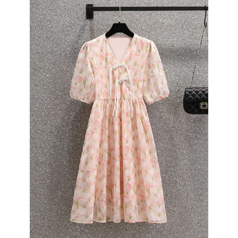 Last Chance Plus Size Dainty Floral Cheongsam Babydoll Dress