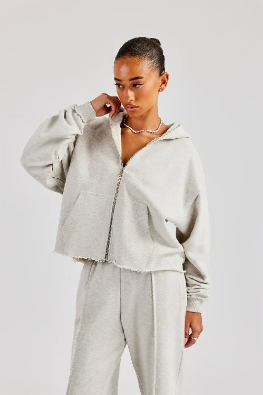 YEAR-End Clearance Womens Exposed Seam Zip Through Hoodie - Grey Marl