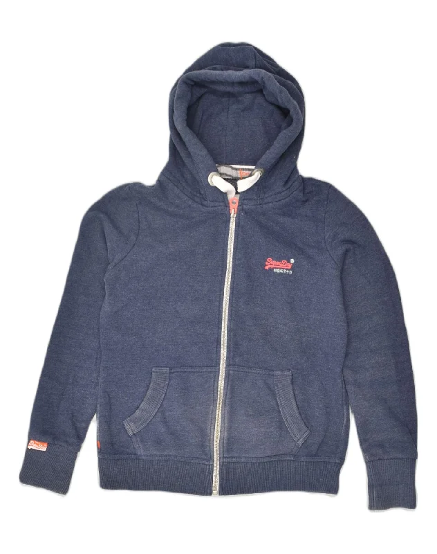 Unbeatable Prices SUPERDRY Womens Zip Hoodie Sweater UK 14 Medium Blue Cotton