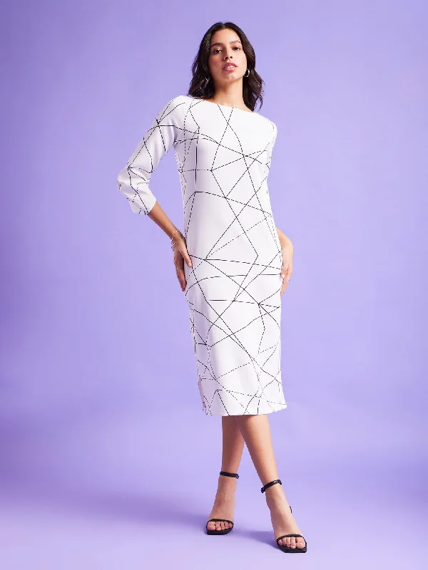Special Offer Geometric Print Shift Dress - White And Black