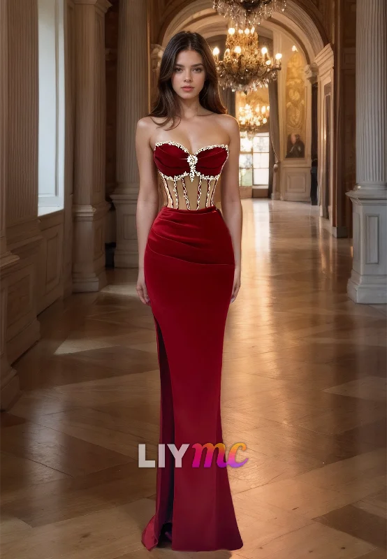Sale Event Sweetheart Sleeveless Illuison Beaded Ruched Mermaid Prom Dress