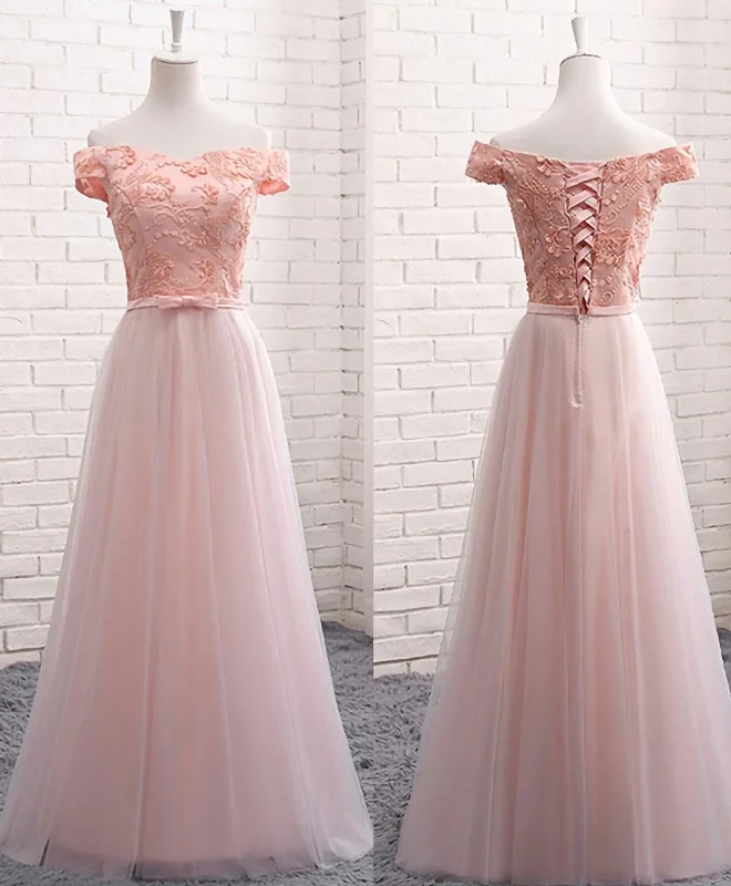 Bargain Prices A Line Lace Tulle Off Shoulder Long Prom Dress, Evening Dress