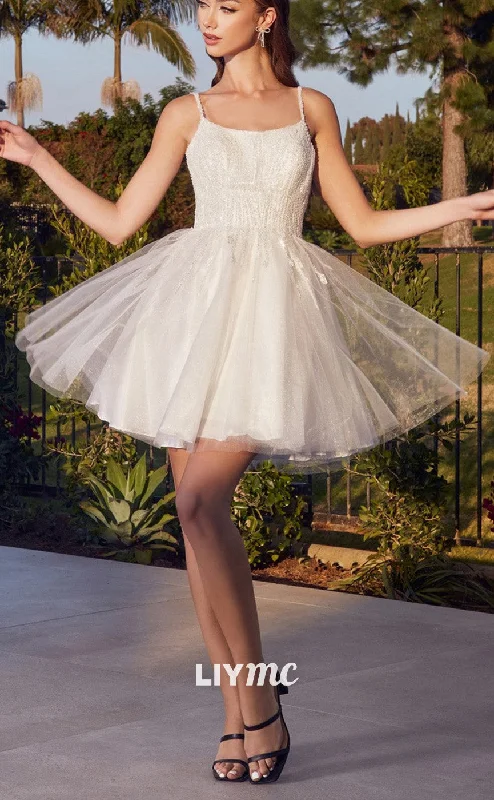 LY155 - Sccop A Line Pleated Sparkly Short Homecoming Dress