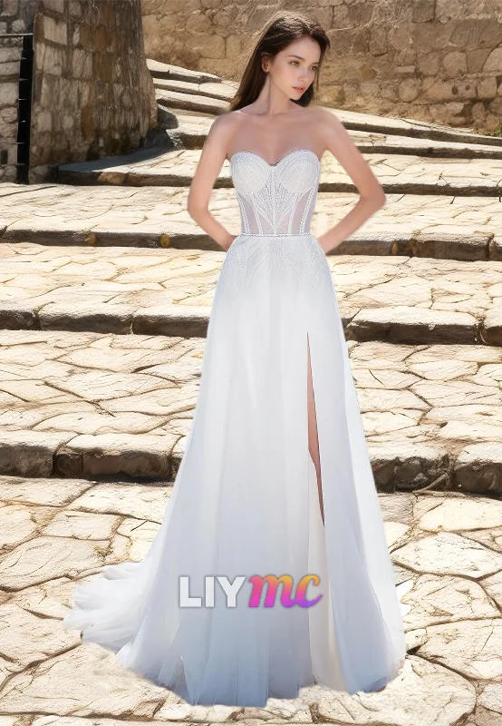 Special Savings Sweetheart Sleeveless Appliques Tulle A-Line Boho Wedding Dress