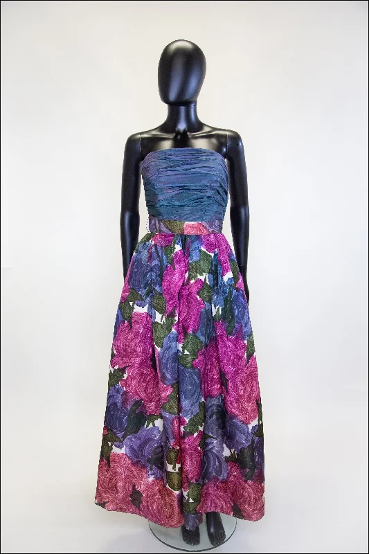 Savings Bonanza Vintage 1950s Floral Taffeta Gown