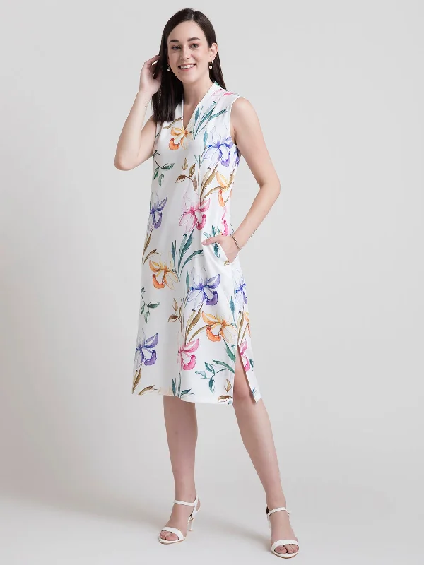 Weekend Deal V Neck Floral Shift Dress - White and Yellow