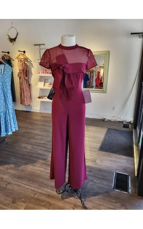 JS Collections - Crepe Bow Jumpsuit in Deep Red