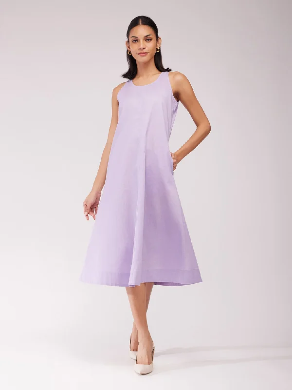 Cotton A-line Midi Dress - Lilac