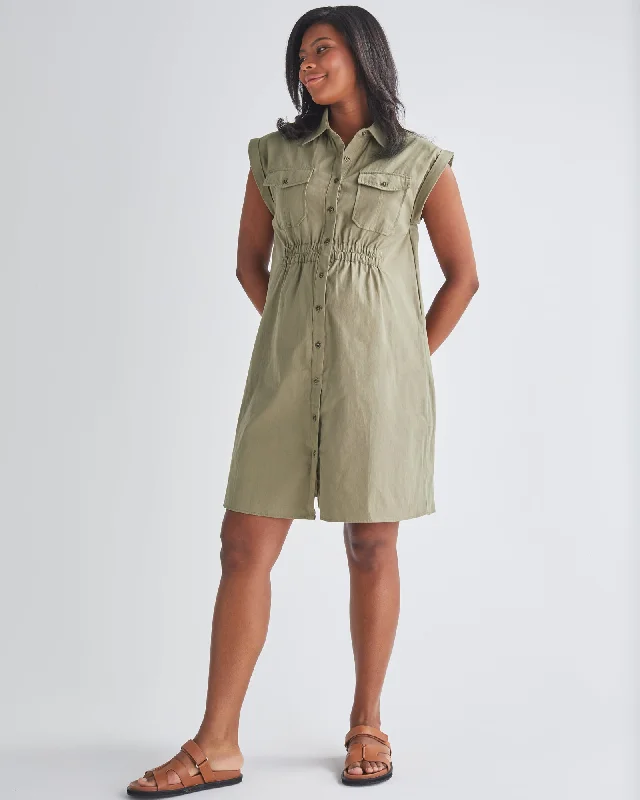 Huge Discounts Kaya Maternity Safari Shirt Dress In Khaki