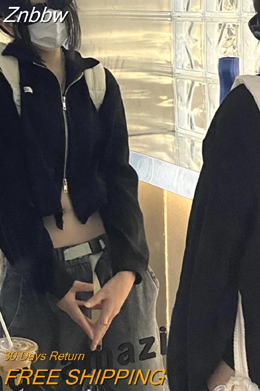 Buy Now Znbbw Y2K Harajuku Zipper Cropped Jacket Women Streetwear Solid Oversized Coats Fashion Loose Casual All-match Gothic Tops