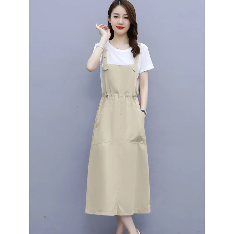 Exclusive Savings Plus Size T Shirt And Drawstring Dungaree Dress Set
