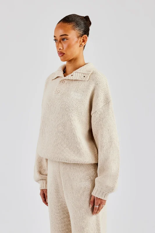 Deal Frenzy Knit Funnel Neck Sweater - Oatmeal