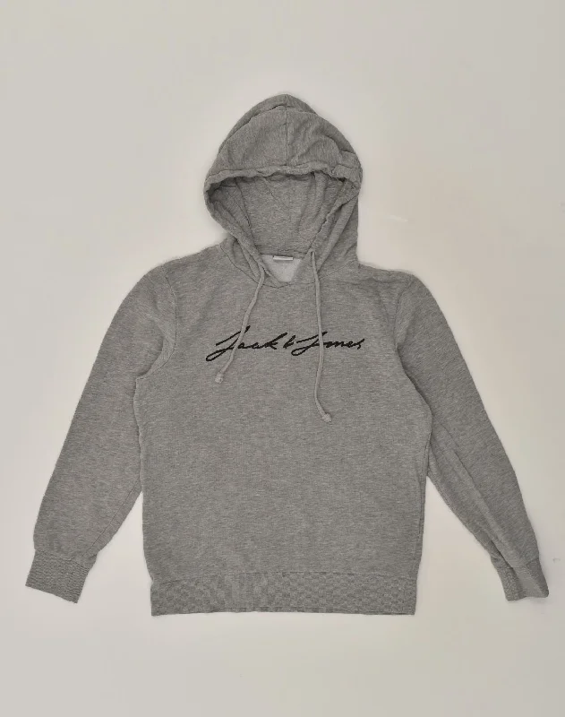 Price Break JACK & JONES Womens Slim Fit Graphic Hoodie Jumper Large Grey Cotton
