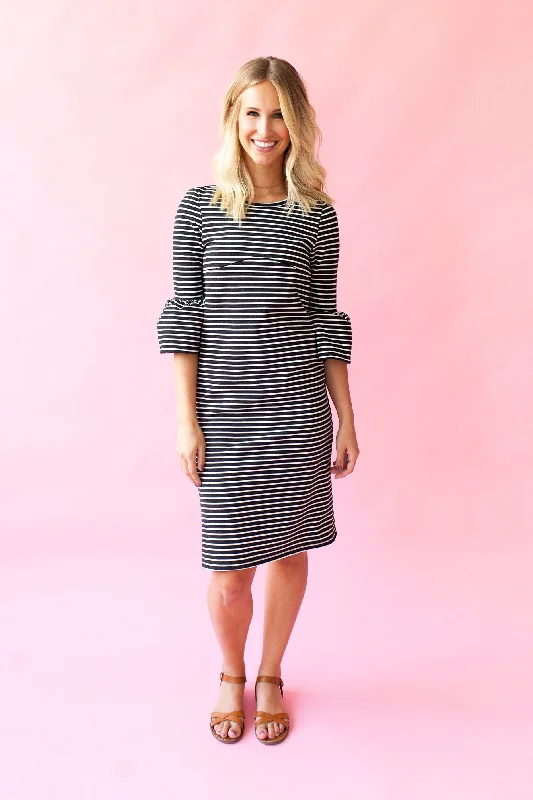 Take Advantage XL Charcoal Stripe - Harper & Bay Bell Sleeve Nursing Dress