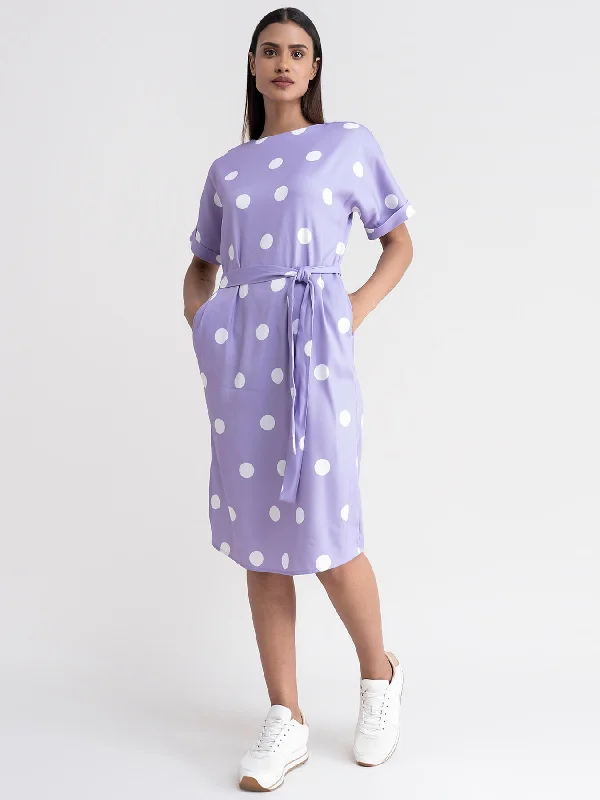 Savings Event Polka Dot Shift Dress - Lilac