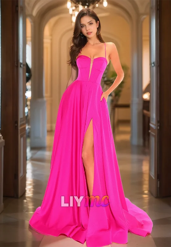 Sweetheart Spaghetti Straps Pleated Satin A-Line Prom Dress