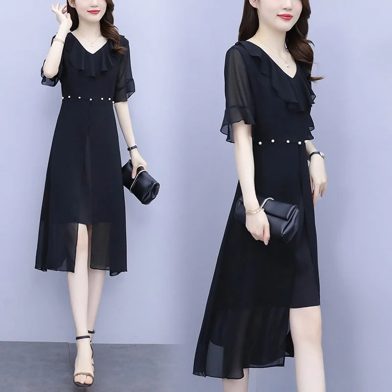 Discount Mania Plus Size Pearls Chiffon Longer Back Dress