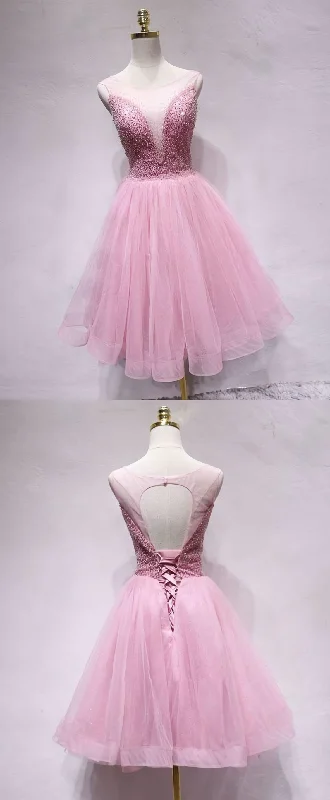 Now or Never Spark Queen Pink Tulle Sequin Short Prom Dress, Pink Homecoming Dress