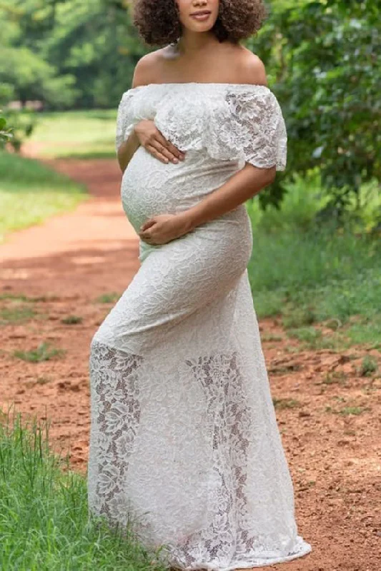 The Best Prices Custom White Lace Off-the-shoulder Maternity Gown