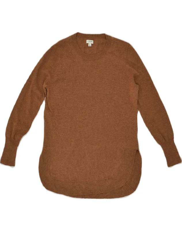 J. CREW Womens Longline Crew Neck Jumper Sweater UK 10 Small Brown Cotton