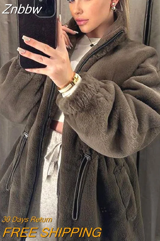 Exclusive Preview Znbbw Faux Fur Plush Coat Women Solid Stand Collar Zipper Long Sleeve Cardigan Winter Autumn Female Thick Warm Jacket