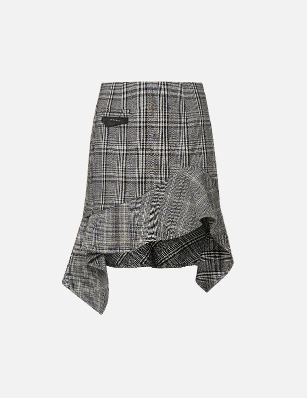 Shop and Save Asymmetric Ruffle Mixed Plaid Skirt