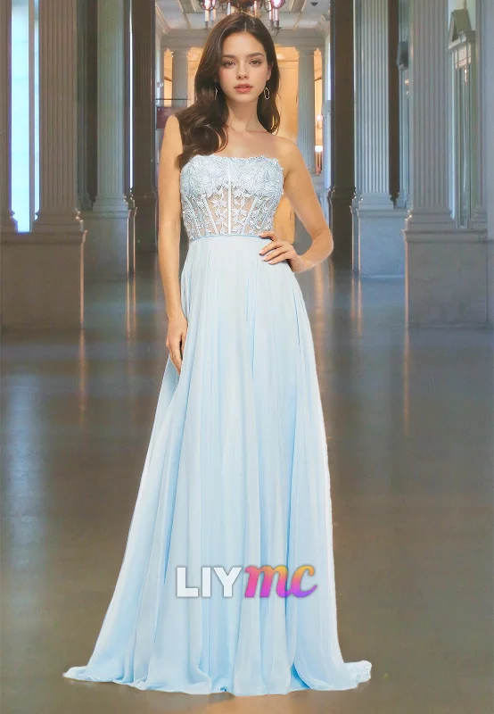 Limited Time Discount Strapless Sleeveless Appliques Pleated A-Line Prom Dress
