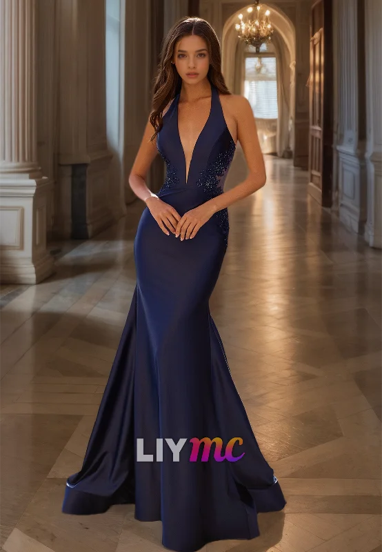 Special Price Low V-Neck Sleeveless Appliques Sleek Mermaid Prom Dress