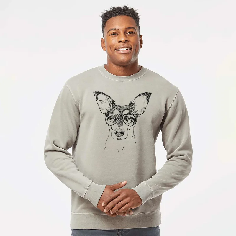 Price Fest Aviator Chloe the Doxie Mix - Unisex Pigment Dyed Crew Sweatshirt