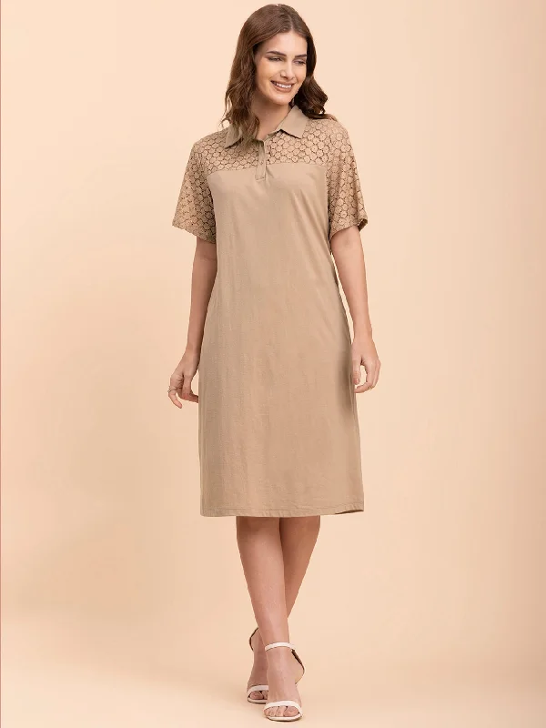 Season Finale Sale Lace Detail Shift Dress - Beige