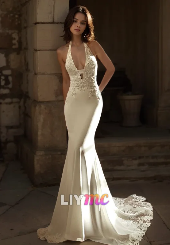 Today’s Special V-Neck Sleeveless Lace Appliques Mermaid Wedding Dress
