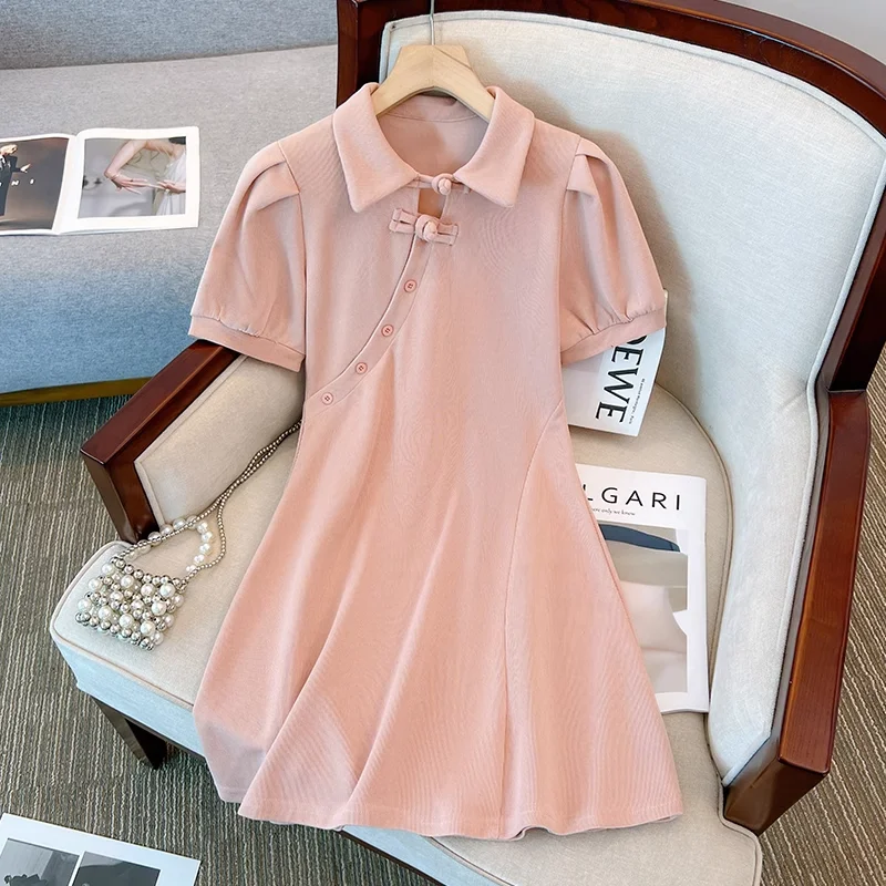 Big Discounts Plus Size Pink Cheongsam Polo Dress