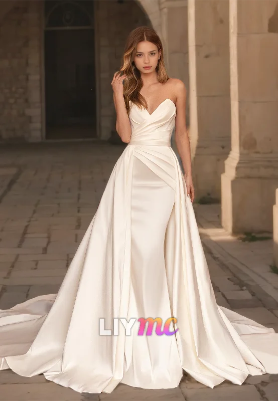 New Deals V-Neck Sleeveless Ruched Mermaid Sweep Train Wedding Dress