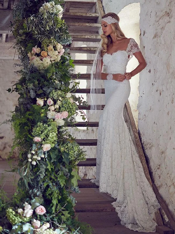 Value Deals Sheath/Column Beach Lace Wedding Dresses Rustic Wedding Dresses NAY014