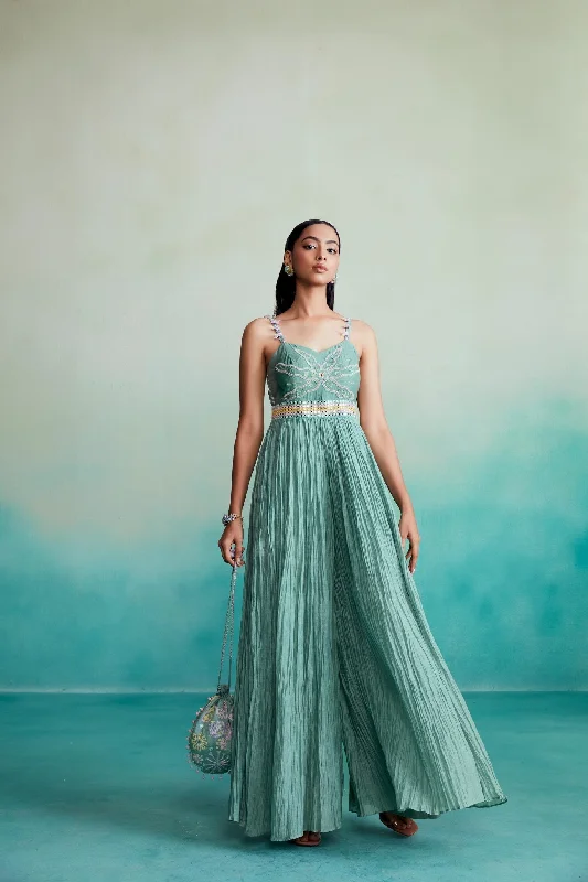 Price Meltdown Euphoria jumpsuit - Mint Hand embroidered Mirror work Jumpsuit