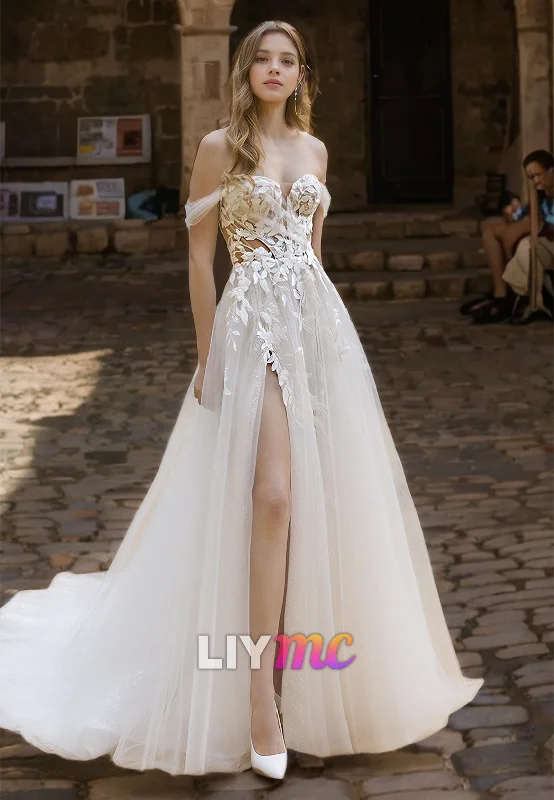 New Deals Sweetheart Sleeveless Appliques Tulle A-Line Wedding Dress