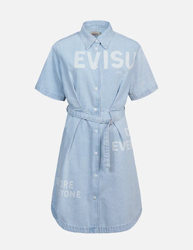 Today Only Logo Discharged Print Denim Shirt Dress