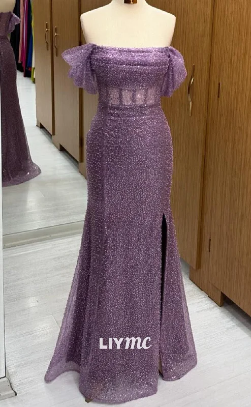 Value Deals LP2258 - Off-Shoulder Strapless Sheer Sequins Sparkly Cocktail Dress