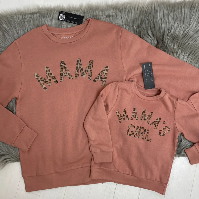 Mama & Mama's Girl Leopard Sweatshirts Dusty Pink (MRK X)