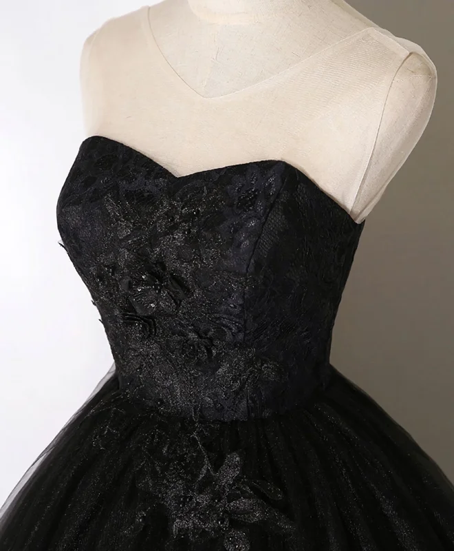 The Best Prices Black Sweetheart Neck Tulle Long Prom Dress, Black Evening Dress